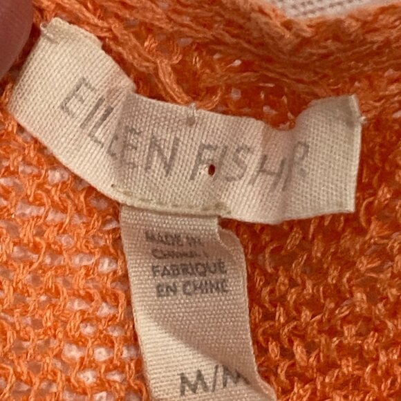 Eileen Fisher Womens melon Orange Open Knit Sweater M Linen Blend cool colorful - Picture 4 of 10